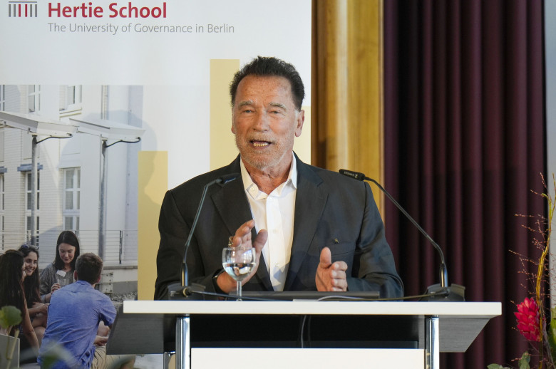 Arnold Schwarzenegger receives an honorary degree from the Hertie School