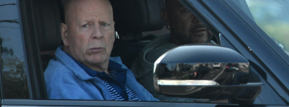 EXCLUSIVE: Bruce Willis is seen while being driven through the streets of Brentwood, Ca