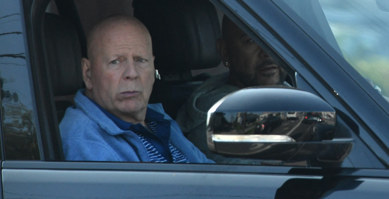 EXCLUSIVE: Bruce Willis is seen while being driven through the streets of Brentwood, Ca