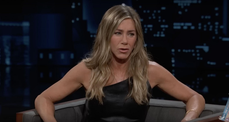 Jennifer Aniston dispels the wildest rumours ever written about her – before bringing out her cute dog Clydeo to help promote her new children’s book on Jimmy Kimmel Live!