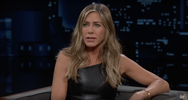 Jennifer Aniston dispels the wildest rumours ever written about her – before bringing out her cute dog Clydeo to help promote her new children’s book on Jimmy Kimmel Live!