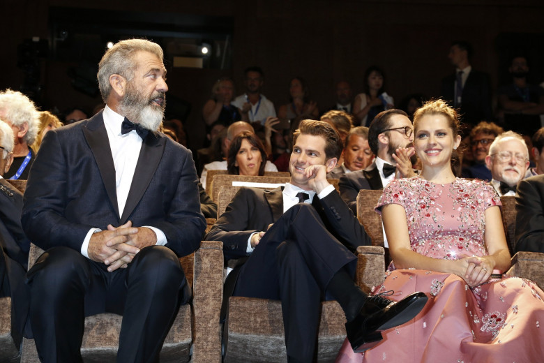 Mel Gibson, Andrew Garfield and Teresa Palmer at the 'Hacksaw Ridge' premiere at the 73rd Venice Film Festival