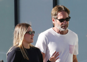 David Duchovny and Monique Pendleberry walking on Santa Monica