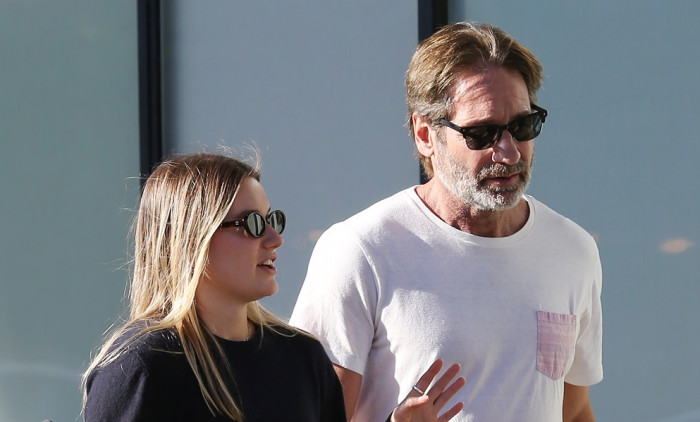 David Duchovny and Monique Pendleberry walking on Santa Monica