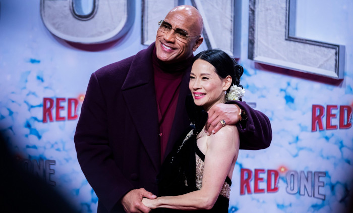 Berlin, Germany. 03rd Nov, 2024. Dwayne Johnson, actor, and Lucy Liu, actress, come to the UCI Luxe cinema for the world premiere of the film "Red One - Christmas Alert". Credit: Christoph Soeder/dpa/Alamy Live News