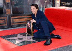 Ralph Macchio poses with his new star on the Hollywood Walk of Fame on November 20, 2024 in Hollywood, California.