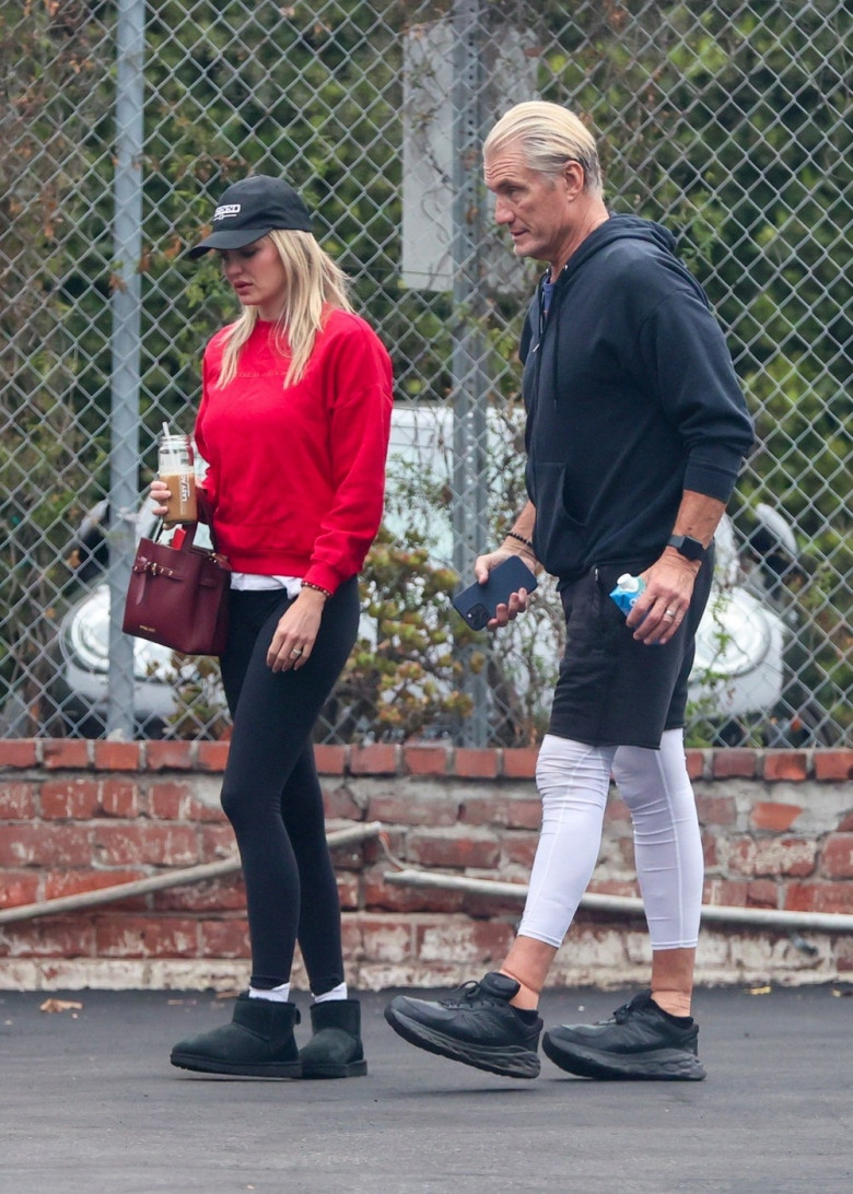 *EXCLUSIVE* Dolph Lundgren and wife Emma Krokdal seen in Beverly Hills after he is declared Cancer Free