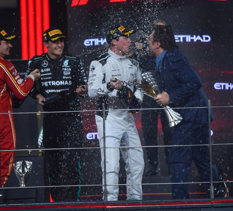 Brad Pitt and cast seen filming scenes for his latest film "F1" x at Yas Marina Circuit on December 8, 2024 in Abu Dhabi, United Arab Emirates.