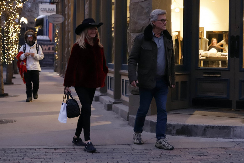 Goldie Hawn and Kurt Russell are seen out for a walk in Aspen