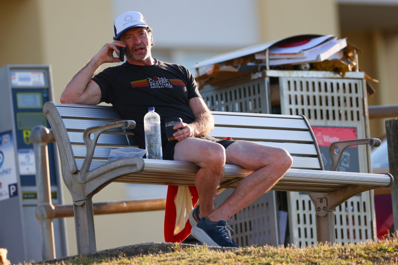 *EXCLUSIVE* Hugh Jackman is spotted in Bondi engaged in an intense and lengthy telephone conversation