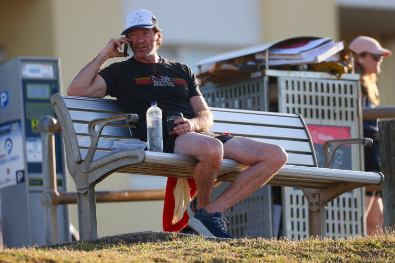 *EXCLUSIVE* Hugh Jackman is spotted in Bondi engaged in an intense and lengthy telephone conversation