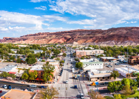 Aerial,View,Of,Moab,,Utah,Along,Main,Street.,Moab,Is