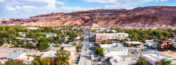 Aerial,View,Of,Moab,,Utah,Along,Main,Street.,Moab,Is