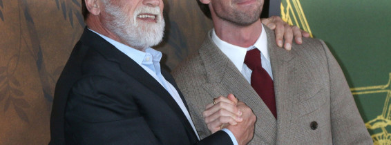 Los Angeles, USA. 10, February, 2025.   Pictured left to right, Arnold Schwarzenegger, Patrick Schwarzenegger at the White Lotus Season 3 Premiere.  Credit:  Kathy Hutchins / Alamy Live News