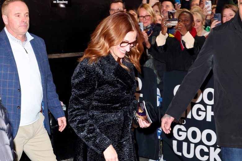 Julia Roberts, Danny Moder and their son Henry Daniel Moder seen leaving George Clooney's Broadway play 'Good Night and  Good Luck' in NYC