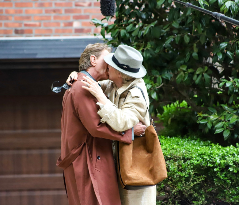 Martin Short and Meryl Streep share a kiss on "Only Murders in the Building" set in New York, NY