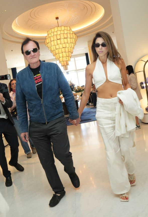 Film director Quentin Tarantino and his wife Daniella Pick seen arriving at the Martinez hotel during Cannes Film Festival