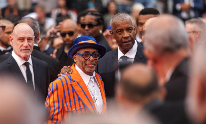 Celebrities attending the red carpet of the film Highest 2 Lowest with Asap Rocky, Spike Lee and Denzel Washington during the 78th Cannes Film Festival.