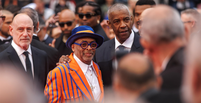 Celebrities attending the red carpet of the film Highest 2 Lowest with Asap Rocky, Spike Lee and Denzel Washington during the 78th Cannes Film Festival.