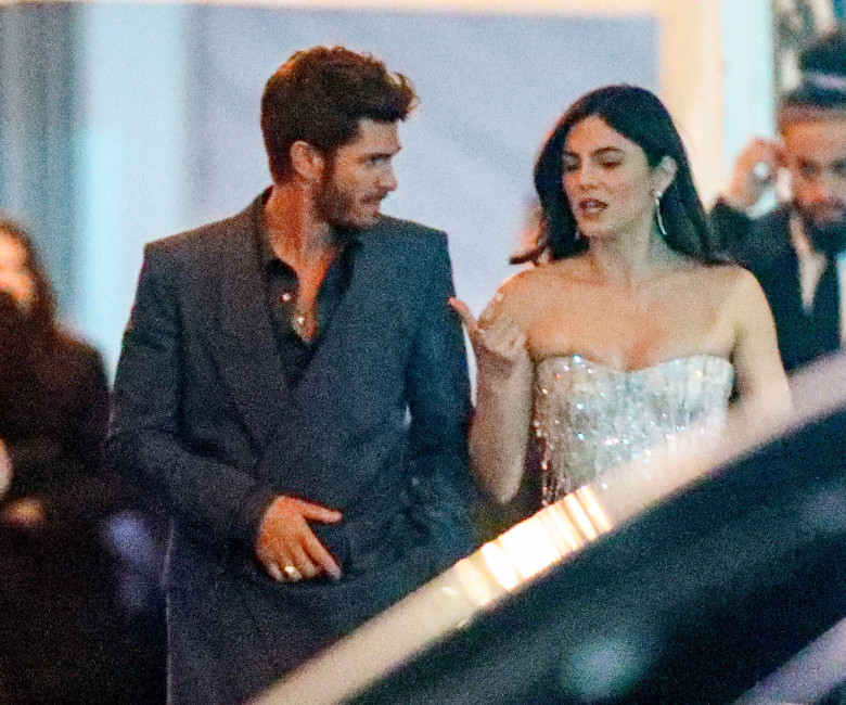 Andrew Garfield &amp; Monica Barbaro Make Red Carpet Debut At Vanity Fair Oscar Party