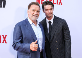 HOLLYWOOD, LOS ANGELES, CALIFORNIA, USA - JUNE 11: Austrian and American actor, former Governor of California, businessman, former politician, and former professional bodybuilder Arnold Schwarzenegger and son/American actor and model American actor and mo