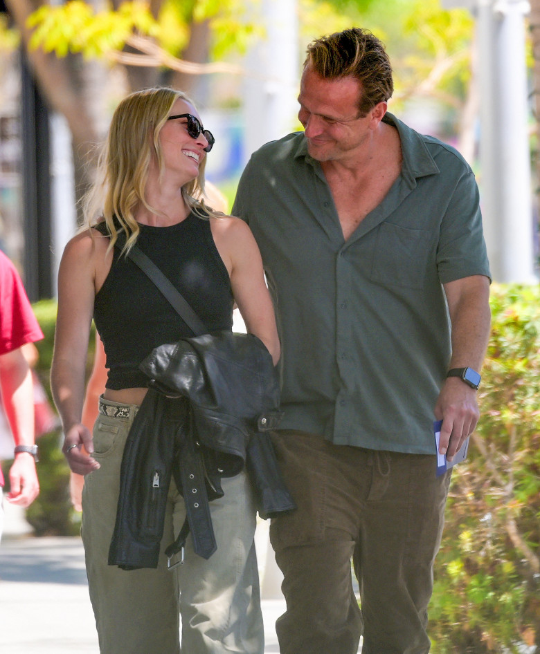 EXCLUSIVE: Newly engaged couple Jason Segel and Kayla Radomski are all smiles as they head to lunch in Beverly Hills