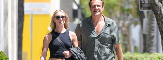 EXCLUSIVE: Newly engaged couple Jason Segel and Kayla Radomski are all smiles as they head to lunch in Beverly Hills