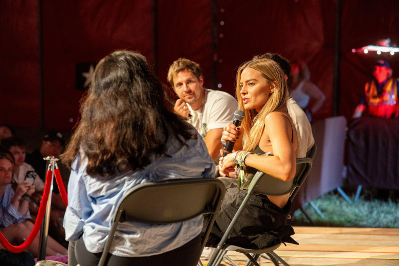 Glastonbury, UK. Photo date: Friday, June 27, 2025. Margot Robbie in a Q&amp;A with Helen OÕHara, editor of Empire magazine, at a screening of My Old Ass