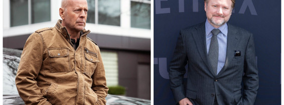 Bruce Willis și regizorul Rian Johnson