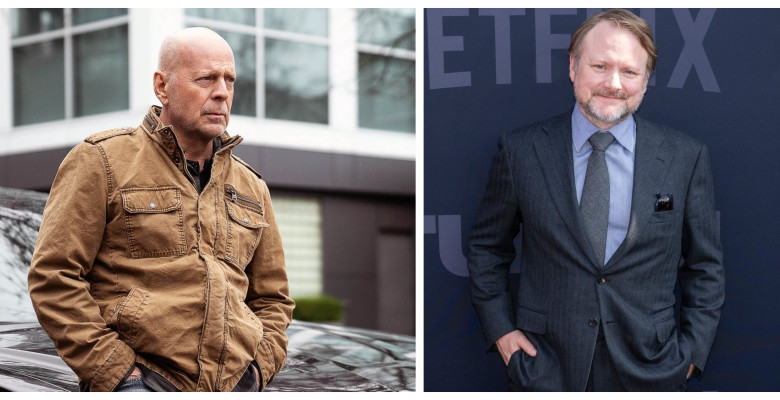 Bruce Willis și regizorul Rian Johnson