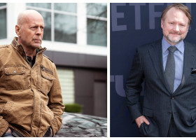 Bruce Willis și regizorul Rian Johnson