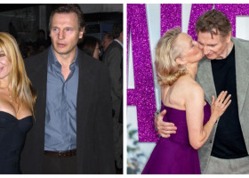 Liam Neeson și soția sa regretată, în 2001 versus Liam Neeson și Pamela Anderson