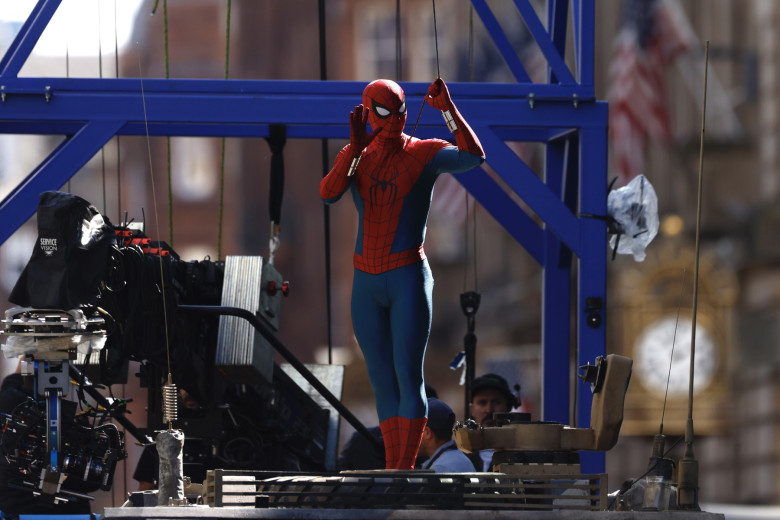 Tom Holland Films Scenes For Spider-Man In Glasgow, Scotland - 03 Aug 2025