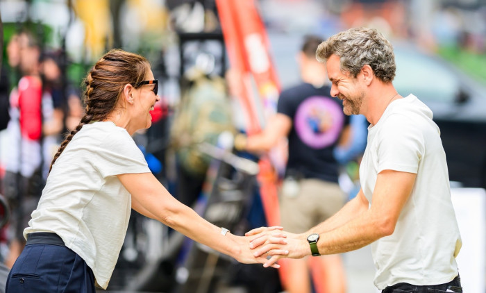 Katie Holmes and Joshua Jackson keep the chemistry alive while filming 'Happy Hours' in NYC