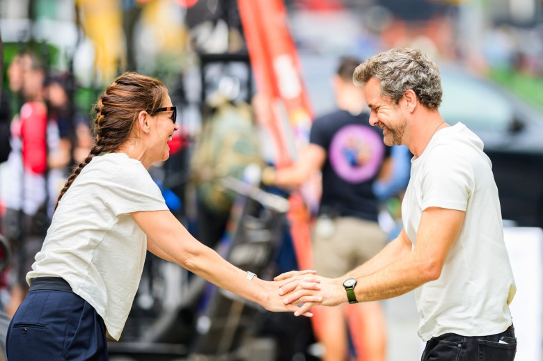 Katie Holmes and Joshua Jackson keep the chemistry alive while filming 'Happy Hours' in NYC