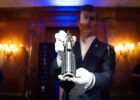 Darth Vader&apos;s hero duelling lightsaber (estimate £746,270 - £2,238,800) on display at The Dorcester in London ahead of an auction in Los Angeles in September 2025. Picture date: Wednesday August 6, 2025.