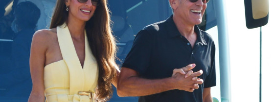 George and Amal Clooney arrive by water taxi for Venice Film Festival