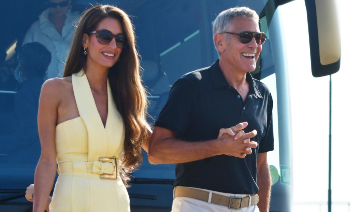 George and Amal Clooney arrive by water taxi for Venice Film Festival