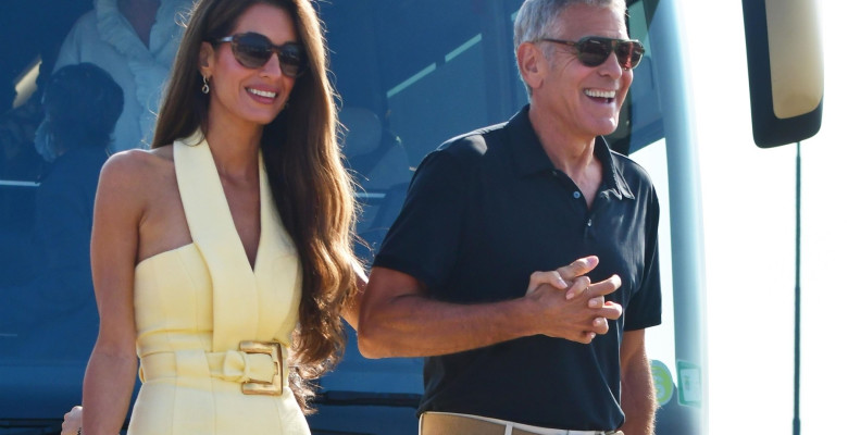 George and Amal Clooney arrive by water taxi for Venice Film Festival