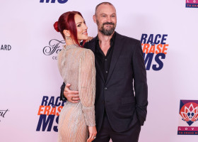 CENTURY CITY, LOS ANGELES, CALIFORNIA, USA - MAY 16: Sharna Burgess and fiancé Brian Austin Green arrive at the 32nd Annual Race To Erase MS Gala 2025 held at the Fairmont Century Plaza on May 16, 2025 in Century City, Los Angeles, California, United Stat