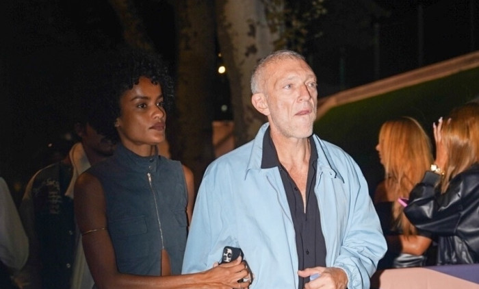 Vincent Cassel and his wife Narah Baptista arrive for Drake's concert