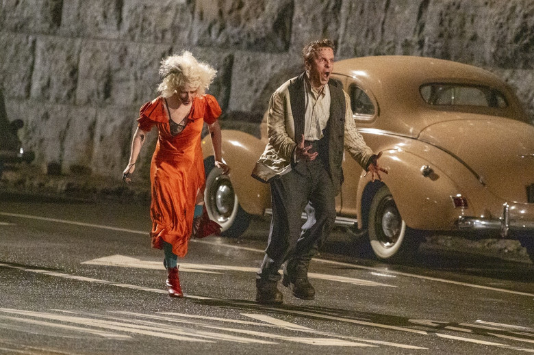 Christian Bale and Jessie Buckley monster kiss in full Frankenstein make up and costume on the set of 'The Bride'