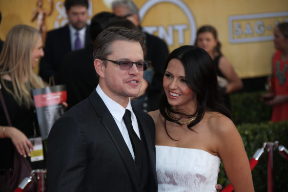 Actor Matt Damon (l) and Luciana Barroso attend the 20th annual Screen Actor's Guild Awards aka SAG Awards at Shrine Auditorim in Los Angeles, USA, on 18 January 2014