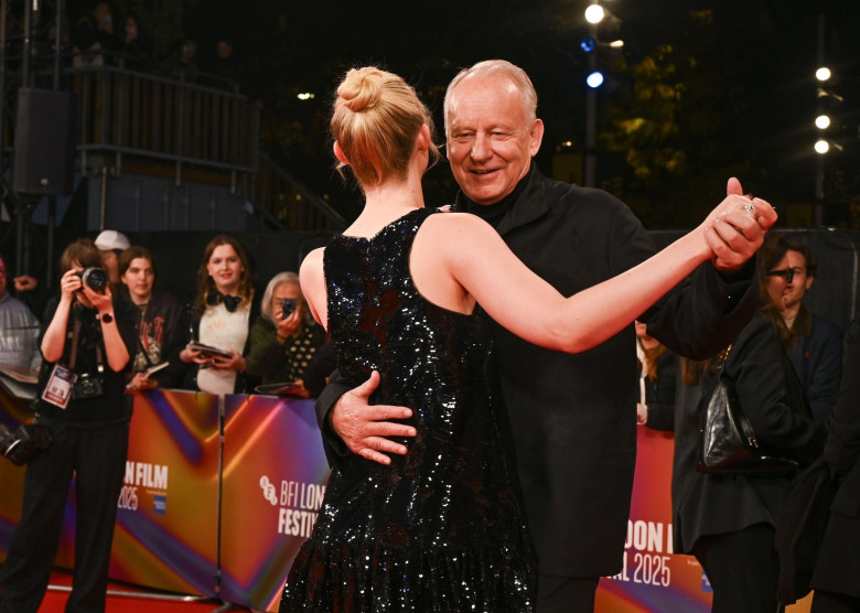 Elle Fanning and Stellan Skarsgård attends "Sentimental Value" Premiere during the BFI London Film Festival, at the Southbank Centre, Royal Festival Hall in London, England. UK. Sunday 12th October 2025