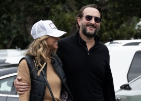 EXCLUSIVE: ** NO DAILY MAIL ON LINE ** Christine Baumgartner flashes her engagement ring during an outing with Josh Connor.