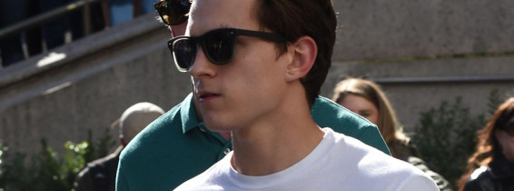 Tom Holland seen on set filming 'Spider-Man: Far From Home' on October 12, 2018 in New York City