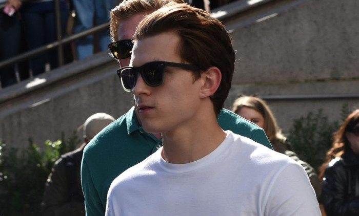 Tom Holland seen on set filming 'Spider-Man: Far From Home' on October 12, 2018 in New York City