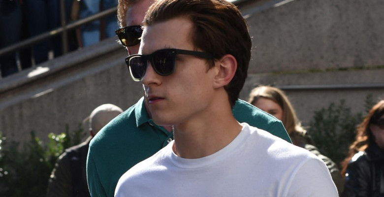Tom Holland seen on set filming 'Spider-Man: Far From Home' on October 12, 2018 in New York City