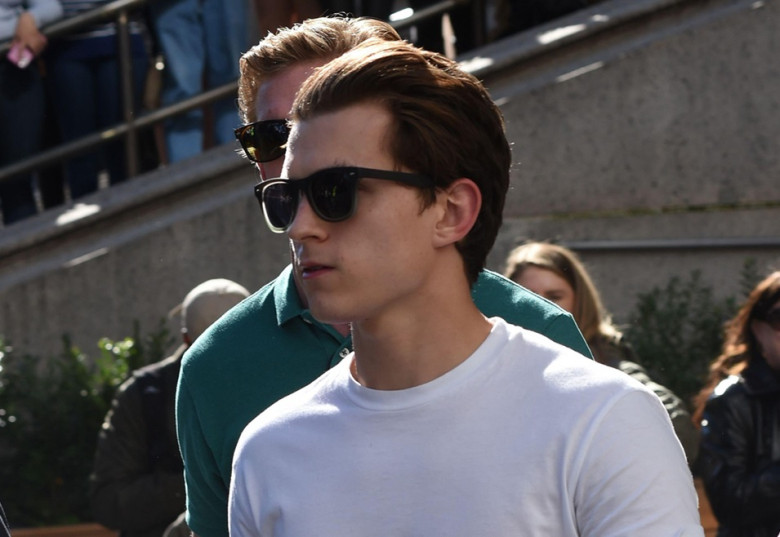 Tom Holland seen on set filming 'Spider-Man: Far From Home' on October 12, 2018 in New York City