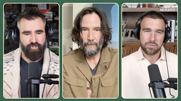 Keanu Reeves opens up about breaking his kneecap while filming new movie, as he joins the Kelce brothers on their New Heights podcast